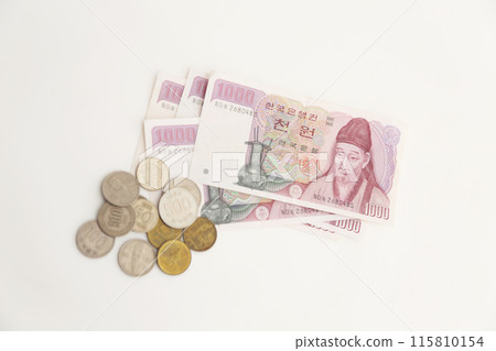 Photographed on a white background. A little old world money series. Korean won. Photographed on a white background. A little old world money series. Korean won. 115810154