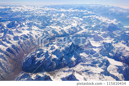 Aerial View Of Snow-capped Mountains In Asia. Aerial View Of Snow-capped Mountains In Asia. 115810434