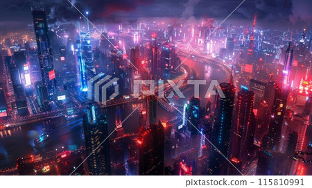 霓虹閃爍的建築街 115810991