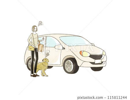 一個帶著困惑表情開車旅行的女人和她的狗 115811244