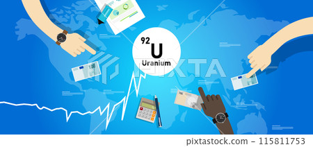 Uranium price going up rising high rise increase in metal mineral nuclear commodity market international trading market 115811753