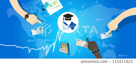Education fund academic tuition price school university rate rise rising up increase financing money and cap global map transaction 115811825
