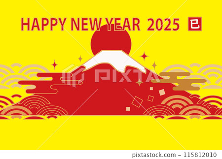 新年賀卡模板與富士山插圖2025年新年賀卡水平 新年賀卡模板與富士山插圖2025年新年賀卡水平 115812010
