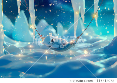Polar bear sleeping in a hammock 115812078