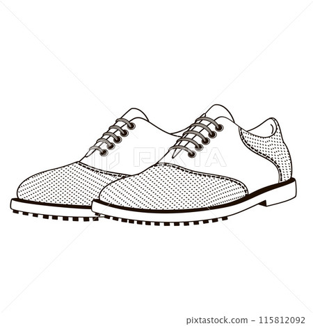 pair of traditional golf shoes black and white outline vector illustration 115812092