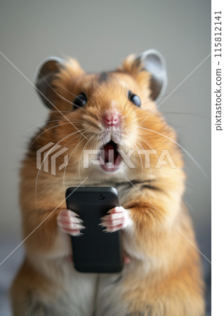 倉鼠驚訝地看著智慧型手機 115812141