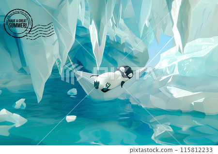 Penguin sleeping in a hammock (with text) 115812233