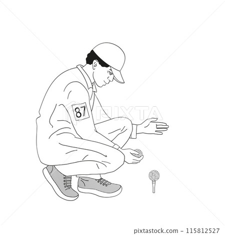 smiling golf club staff character African American male caddie with golf ball 115812527