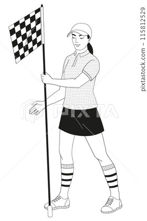 smiling golf club staff character female caddie with flag smiling golf club staff character female caddie with flag 115812529