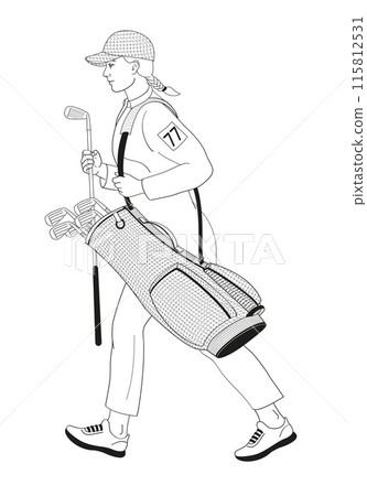 smiling golf club staff character  female caddiewith golf club and club bag 115812531
