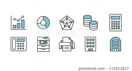 圖表、會計、設備、建築物等的商業插圖集。 115812627