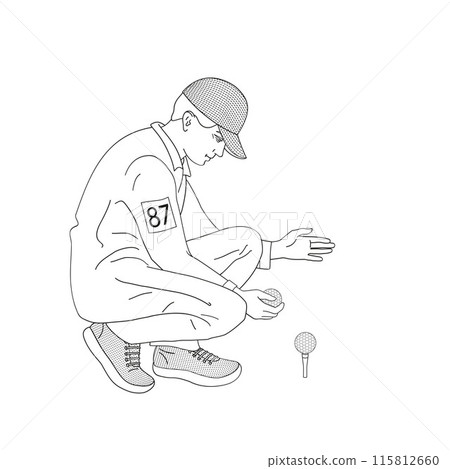 smiling golf club staff character male caddie with golf ball 115812660