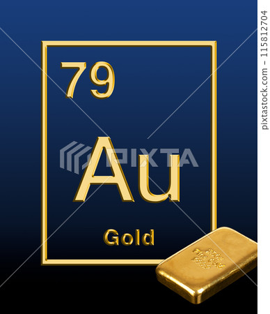 Cast gold bar and the chemical element gold from the periodic table, with Latin name aurum, symbol Au, and atomic number 79. With a 250 gram bullion bar, 8 troy ounces of the refined chemical element. Cast gold bar and the chemical element gold from the periodic table, with Latin name aurum, symbol Au, and atomic number 79. With a 250 gram bullion bar, 8 troy ounces of the refined chemical element. 115812704