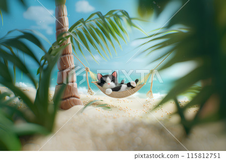 貓咪在棕櫚樹的吊床上小憩 115812751