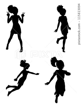 Anime girl with short ponytail silhouette set Anime girl with short ponytail silhouette set 115813094