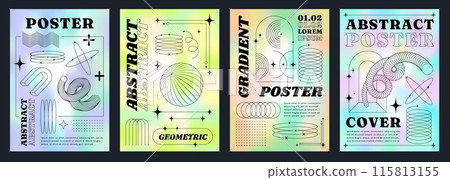 Y2K posters. Gradient graphic. Aesthetic pastel design. Abstract trendy shapes. Retro holographic forms. Geometric minimal flat figures. Line space stars. Brochure template. Vector 90s banners set Y2K posters. Gradient graphic. Aesthetic pastel design. Abstract trendy shapes. Retro holographic forms. Geometric minimal flat figures. Line space stars. Brochure template. Vector 90s banners set 115813155