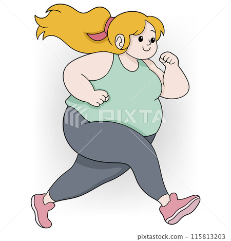 Happy Plus-Size Woman Running for Weight Loss Happy Plus-Size Woman Running for Weight Loss 115813203