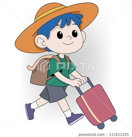 Happy Child Traveling with Suitcase 115813205