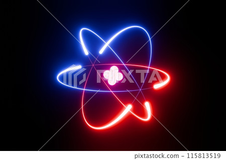 3D illustration of a classic image of an atomic model 115813519
