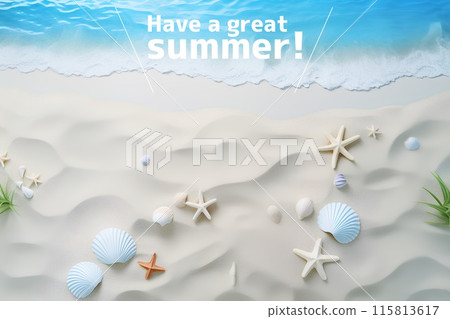 Ocean and white sand beach (3D) (with text) 115813617