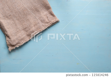 Hemp cloth bag on blue background 115814246