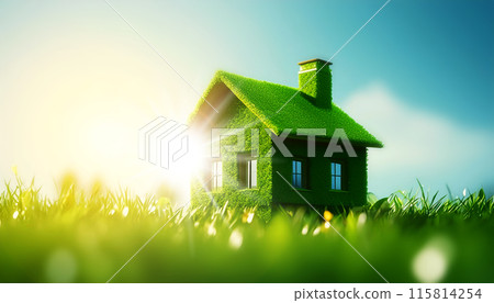 Beautiful Green House Made of a Green Grass on a Meadow - Generative Ai 115814254