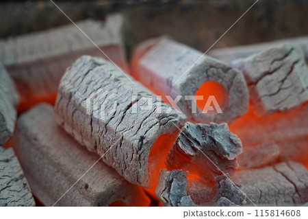 Close up of oven cooking charcoal Close up of oven cooking charcoal 115814608
