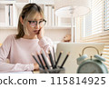 Young woman using a laptop, Work from the comfort of home, Use your laptop for work and communication, Work from home. 115814925