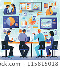 Illustration of a business scene with a graph 115815018