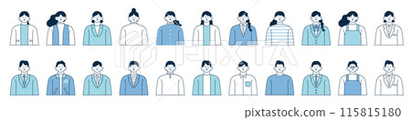 Smiling men and women upper body illustration set - Stock Illustration ...
