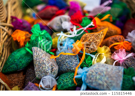 Colourful lavender scent muslin bags 115815446