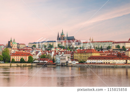 Prague Castle with Vltava river at sunrise, Prague. 115815858