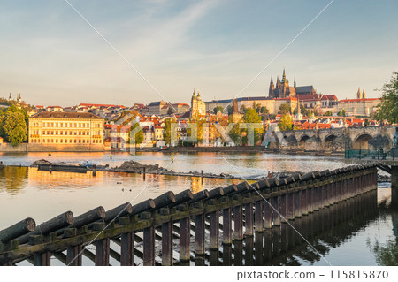 Prague Castle with Vltava river at sunrise, Prague. 115815870