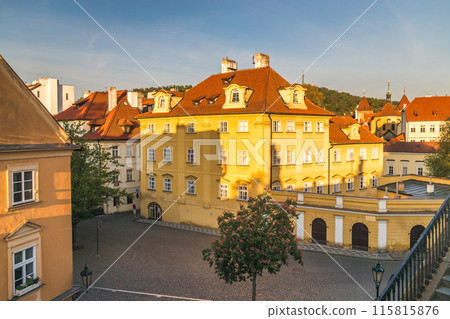 Kampa island in the Vltava river in Prague on the side of Lesser Town. 115815876