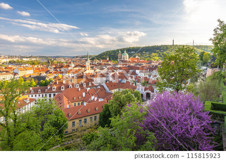 Cityscape view of the Lesser Town in Prague at sunset. 115815923