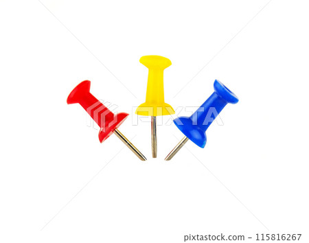 Three thumbtacks on a white background Three thumbtacks on a white background 115816267