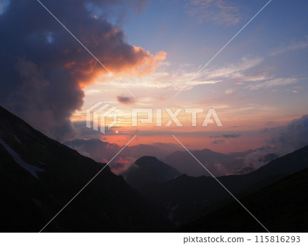 Sunset seen from Mount Goryu in the Northern Alps Sunset seen from Mount Goryu in the Northern Alps 115816293