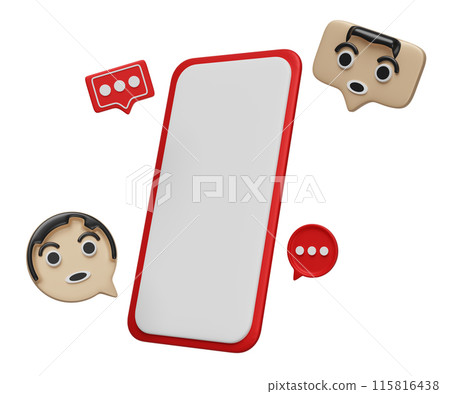 3d social media with emoji, chat bubble talk isolated. mockup smartphone concept. 3d social network render illustration 3d social media with emoji, chat bubble talk isolated. mockup smartphone concept. 3d social network render illustration 115816438