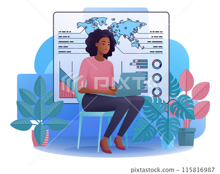 Woman Student Laptop Statistics Data Illustration 115816987