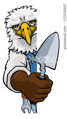 Eagle Bricklayer Builder Holding Trowel Tool 115816997