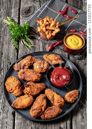 american style fried chicken wings on a plate 115817735