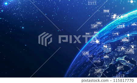 Digital Earth, data interfaces and real-time analytics, global network infrastructure 115817770