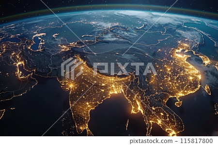 Nighttime View of South Asia and Southeast Asia From Space 115817800
