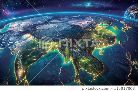 Nighttime View of South Asia and Southeast Asia From Space 115817808