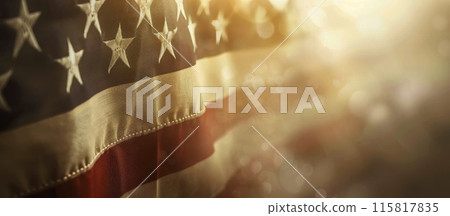 Worn American Flag With Sun Flare 115817835