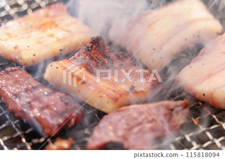 Barbecue cooking scene. Pork, beef. 115818094