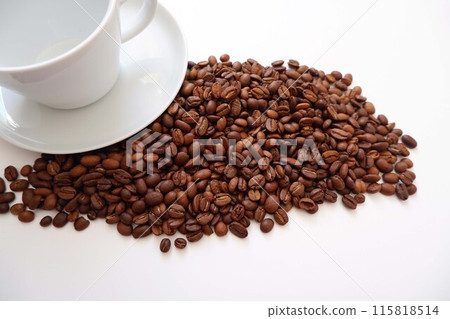 Coffee beans placed on a white background, cafe and coffee shop image background Coffee beans placed on a white background, cafe and coffee shop image background 115818514