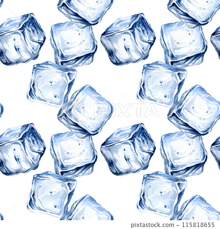 crystal ice blocks, seamless pattern with hand drawn watercolor realistic ice cubes for summer refreshing drinks, blue frozen water cubes for cocktails isolated on white background, for summer menu crystal ice blocks, seamless pattern with hand drawn watercolor realistic ice cubes for summer refreshing drinks, blue frozen water cubes for cocktails isolated on white background, for summer menu 115818655