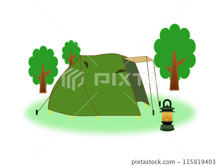 露營地綠色帳篷和燈籠 露營地綠色帳篷和燈籠 115819403