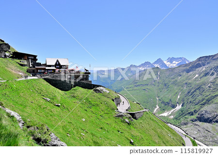 Franz Josefs Höhe Observatory Panorama Restaurant with Ibex Statue Franz Josefs Höhe Observatory Panorama Restaurant with Ibex Statue 115819927